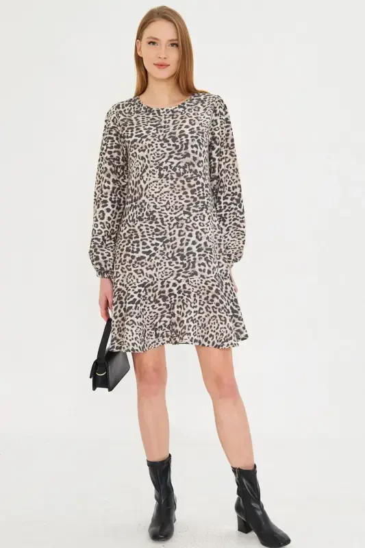 Ayollar bej yumaloq yoqali etek volanli yengil burmali - 2