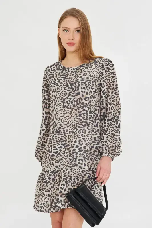 Ayollar bej yumaloq yoqali etek volanli yengil burmali - 4