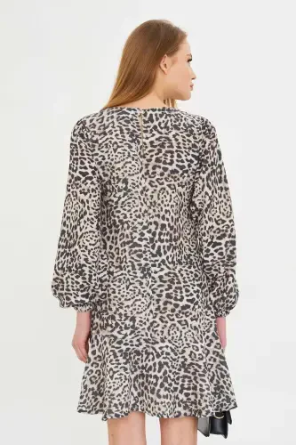 Ayollar bej yumaloq yoqali etek volanli yengil burmali - 6