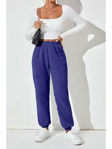 Ayollar bel va paça lastikli ingichka sport shim SPR24EAK82-Indigo - 1