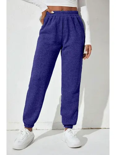 Ayollar bel va paça lastikli ingichka sport shim SPR24EAK82-Indigo - 3