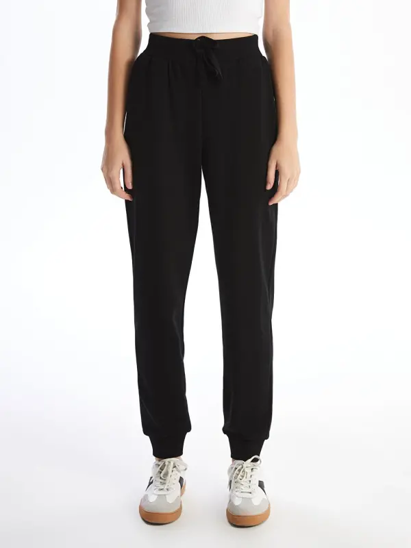 Ayollar beli lastikli düz jogger sport shimi - Qora - 3