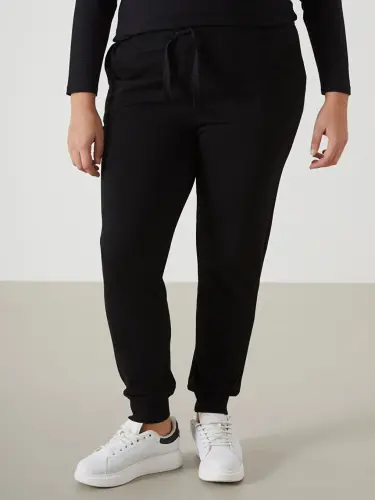 Ayollar beli lastikli düz jogger sport shimi - Qora - 9