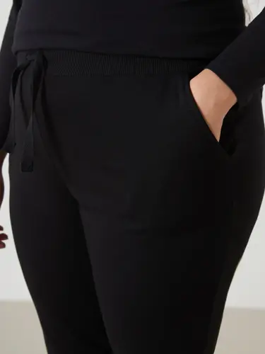 Ayollar beli lastikli düz jogger sport shimi - Qora - 10