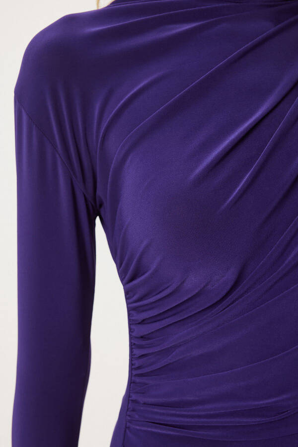 Ayollar binafsha burmali detallar tik yoqali Sandy bluzkasi FF00135 - 6