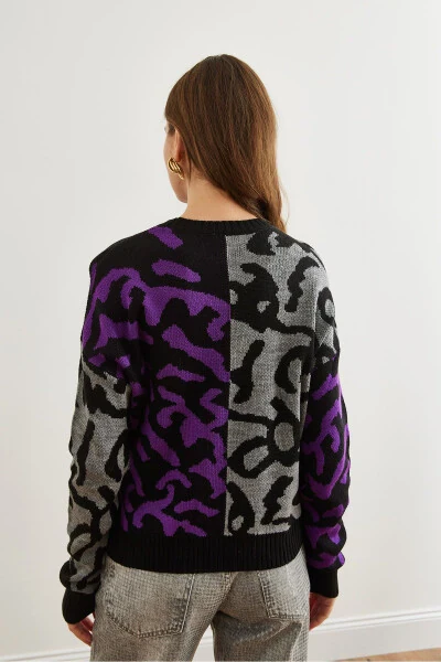 Ayollar binafsha rangli leopard blokli triko kozok KZK-19000832 - 6