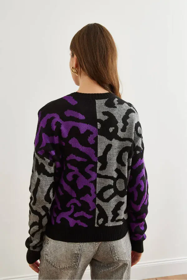 Ayollar binafsha rangli leopard blokli triko kozok KZK-19000832 - 6