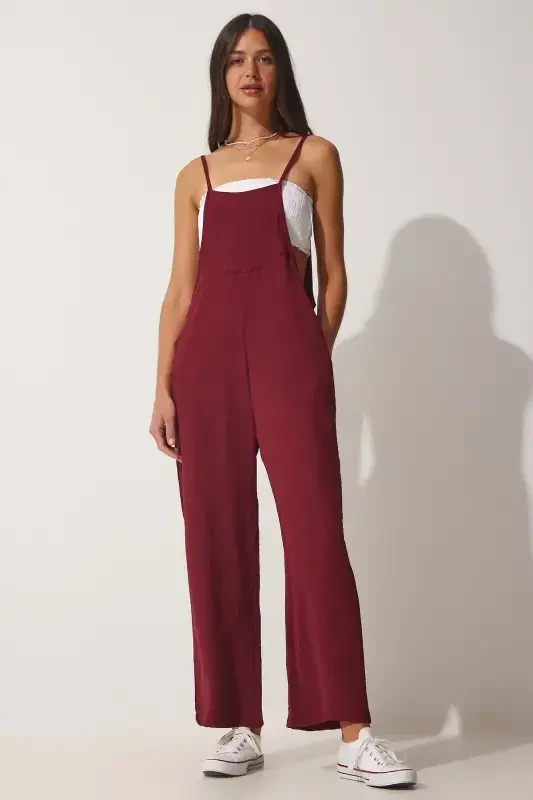 Ayollar Bordo Cho'ntakli Kombinezon DD00910-Bordo - 1