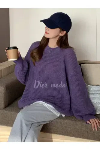 Ayollar bordo katta o'lchamli trikotaj kozok-Binafsha - 4