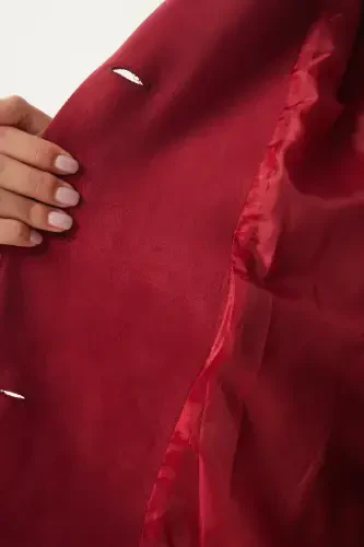 Ayollar Bordo Premium Zamsh Blazer Kurtka FN03443-Bordo - 5