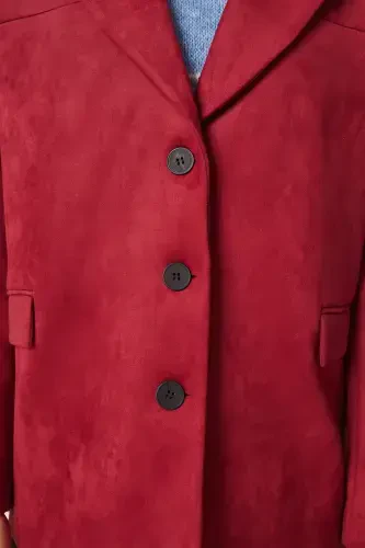 Ayollar Bordo Premium Zamsh Blazer Kurtka FN03443-Bordo - 6