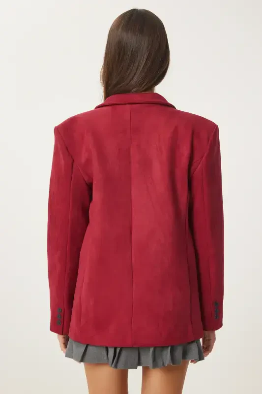 Ayollar Bordo Premium Zamsh Blazer Kurtka FN03443-Bordo - 7