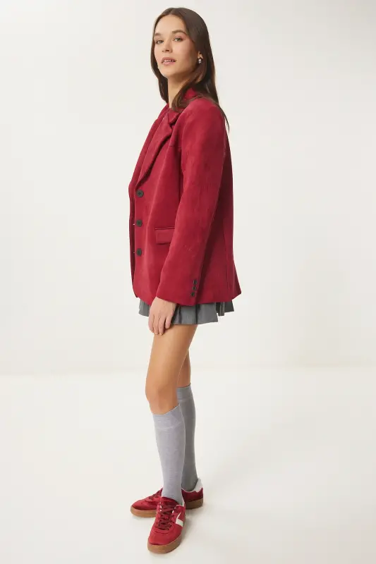 Ayollar Bordo Premium Zamsh Blazer Kurtka FN03443-Bordo - 2