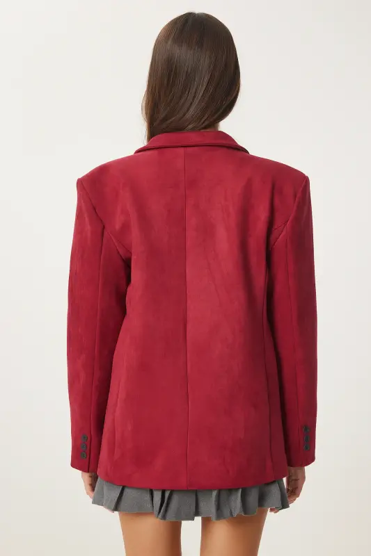Ayollar Bordo Premium Zamsh Blazer Kurtka FN03443-Bordo - 7