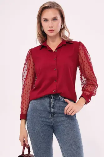 Ayollar bordo yenglari to'rli ko'ylak ARM-20K001068-Bordo - 3