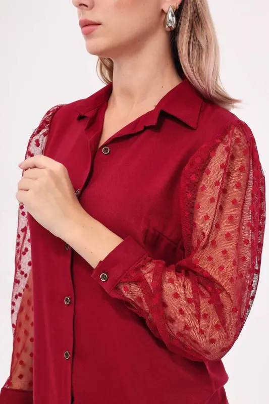 Ayollar bordo yenglari to'rli ko'ylak ARM-20K001068-Bordo - 4