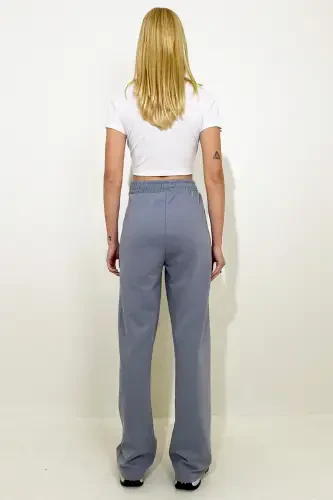 Ayollar bo'yalgan kulrang yuqori belli oldi chirmali keng poshtli ikki cho'ntakli sport shim ALC-X7957-Boyali kulrang - 4