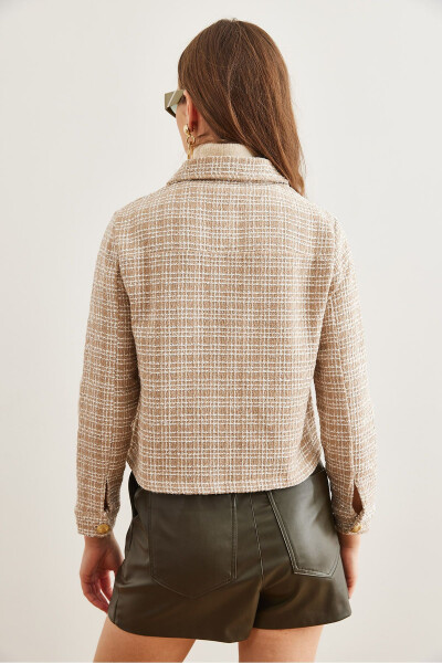 Ayollar Camel cho'ntakli tugmali bezakli twid ko'ylagi CKT-19000411 - 8