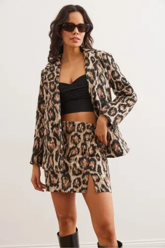 Ayollar Camel Leopard Fleto cho'ntakli astarlı palto Blazer ko'ylagi CKT-19000403-Camel Leopard - OLALOOK (1)
