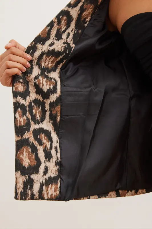 Ayollar Camel Leopard Fleto cho'ntakli astarlı palto Blazer ko'ylagi CKT-19000403-Camel Leopard - 7