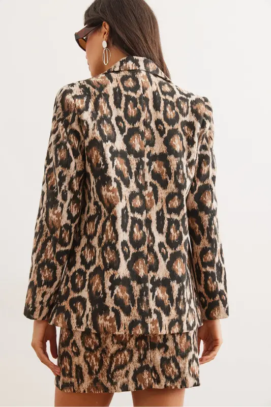 Ayollar Camel Leopard Fleto cho'ntakli astarlı palto Blazer ko'ylagi CKT-19000403-Camel Leopard - 8