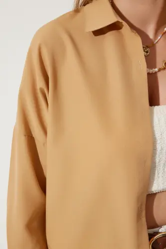 Ayollar Camel Oversize uzun Asosiy Ko'ylak DD00842-Camel - 4