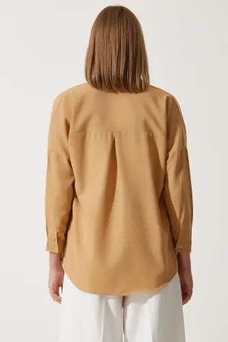 Ayollar Camel Oversize uzun Asosiy Ko'ylak DD00842-Camel - 5