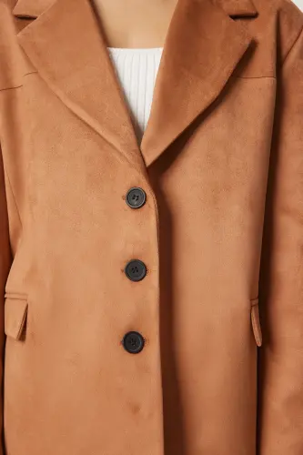 Ayollar Camel Premium Zamsh Blazer Kurtka FN03443-Camel - 5