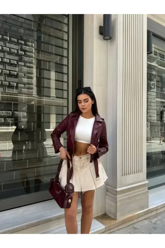 Ayollar charm ko'ylagi choksiz-Bordo - 3