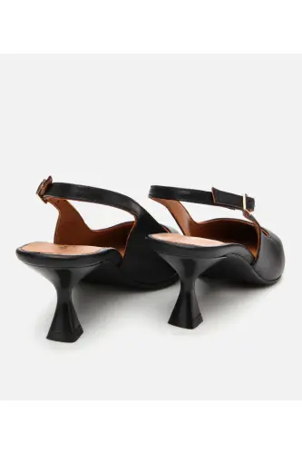 Ayollar Charm Qora Elastik Taglik Orqa Ochiq Baland poshnali oyoq kiyimi - QORA - 6