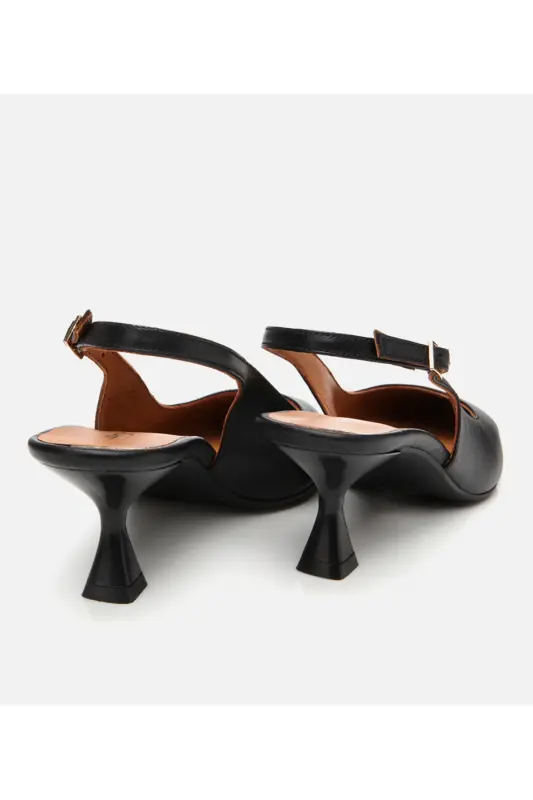 Ayollar Charm Qora Elastik Taglik Orqa Ochiq Baland poshnali oyoq kiyimi - QORA - 6