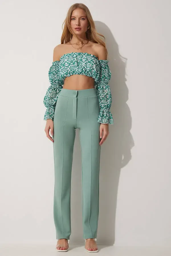 Ayollar Chog'lai yashil Yuqori Bel Likrali Qulay Triko P - 4