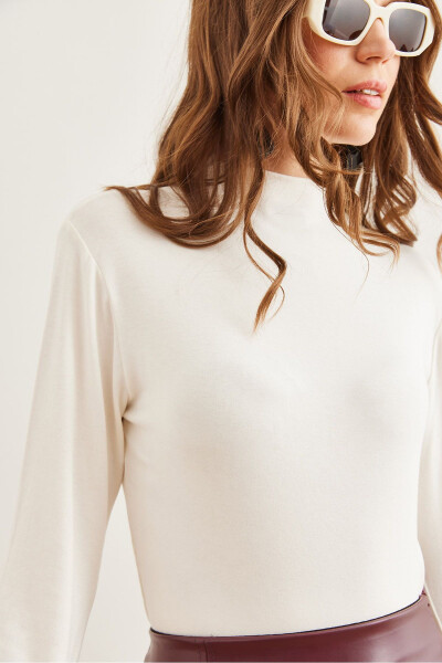 Ayollar echru to'g'ri yoqali, yumshoq teginishli uzun bluza BLZ-19002758 - 6