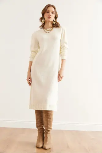 Ayollar Ecru Liboslari Baliqchi Jumper Trikotaj Kostyum TKM-19 - OLALOOK (1)