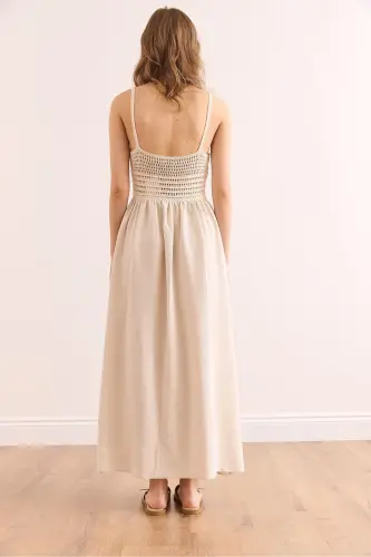 Ayollar Ekru Ust Ajurli Osma Midi Ko'ylak ELB-19002 - 7