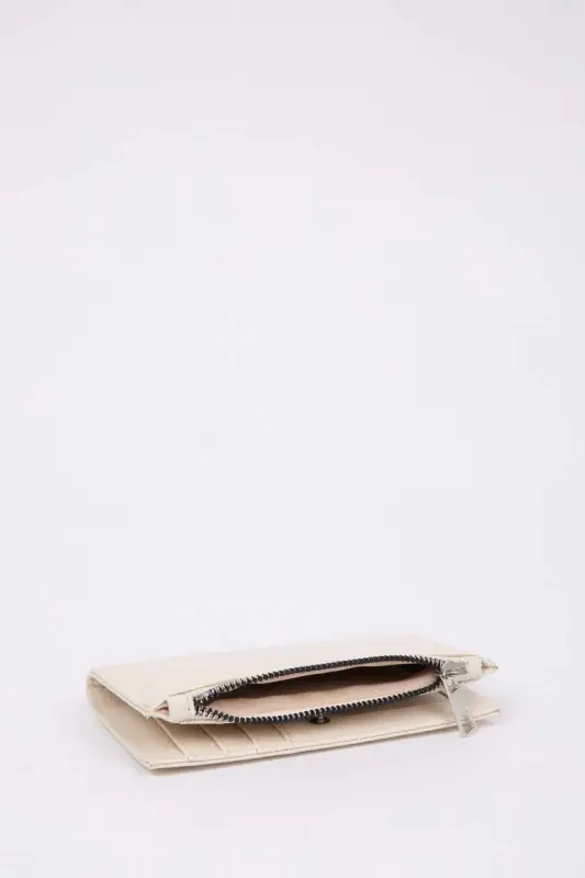 Ayollar fermuarli sun'iy charm hamyon - Bej - 4