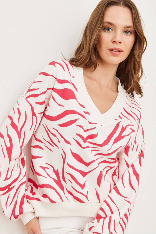 Ayollar Fuchsia V Yaka Thistled Zebra Qalin Sviter SWT-19000677 - 2