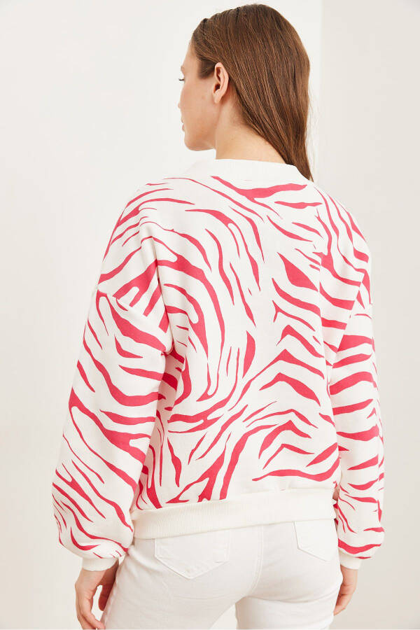 Ayollar Fuchsia V Yaka Thistled Zebra Qalin Sviter SWT-19000677 - 6