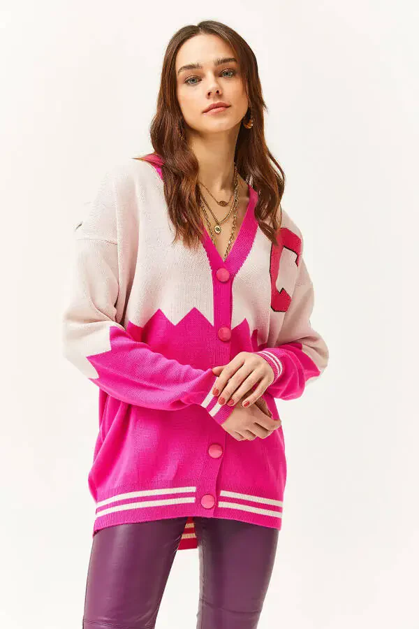 Ayollar Fuchsia Zikzak Xarf Detalli Oversize Triko Jirka HRK-19000277 - 2