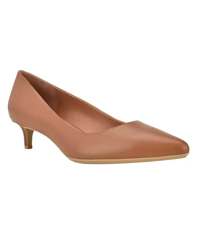 Women's Gabrianna Pointed Toe Kitten Heel Pumps-Cognac Leather - 1