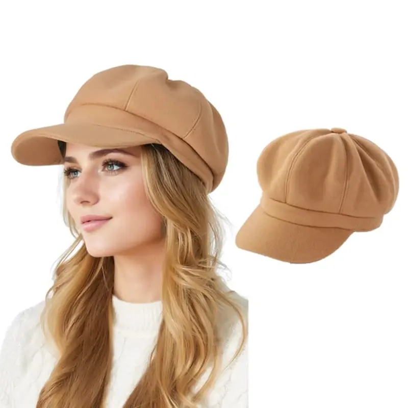 Ayollar gazetasi shapkasi Sakkiz burchakli beret qalpoq,Qiz Kuz va Qish issiq beret Vintage rassom shapkasi - 3