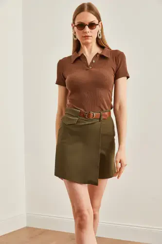 Ayollar Haki kamarli qopqoqli detallari paxta gabardin Shyo - OLALOOK (1)