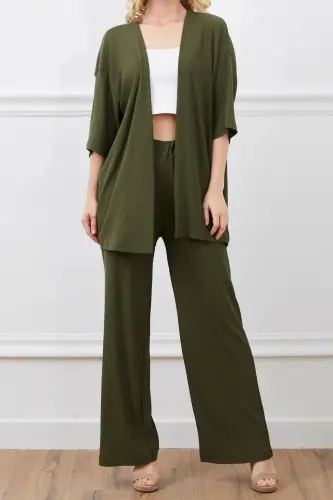 Ayollar Haki Keng Ishtonli Palazzo Ustki Kimono Kostyumi - HAKIBOLPACHA - 3