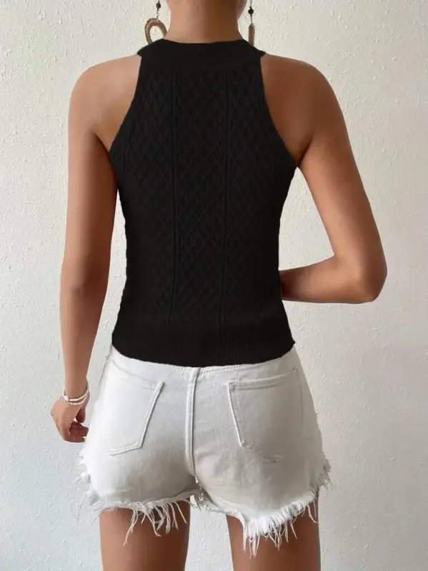 Ayollar halter yoqa mini romb naqshli trikotaj bluzka - 6