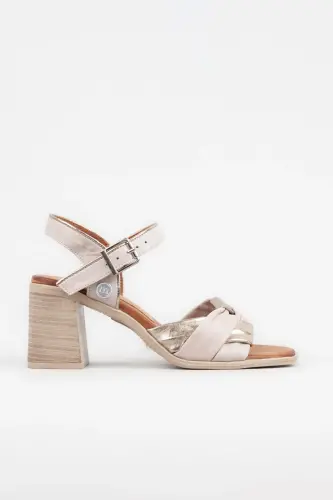 Ayollar haqiqiy charm poshnali sandal, yog'och poshnali sandal - bej oltin - 3