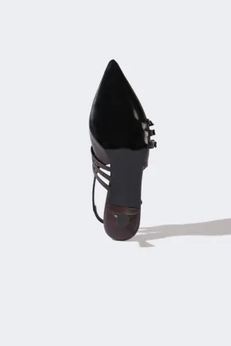 Ayollar ikki bantli baland poshnali sun'iy charm sandal - Qahva - 4