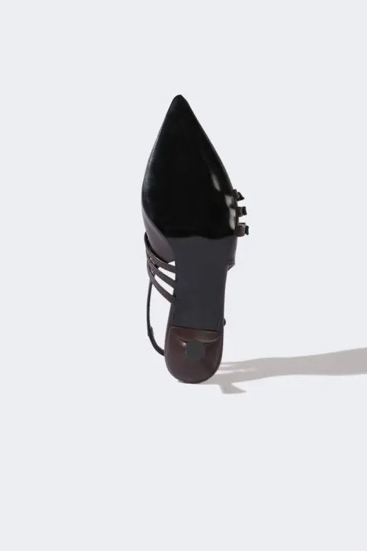 Ayollar ikki bantli baland poshnali sun'iy charm sandal - Qahva - 4