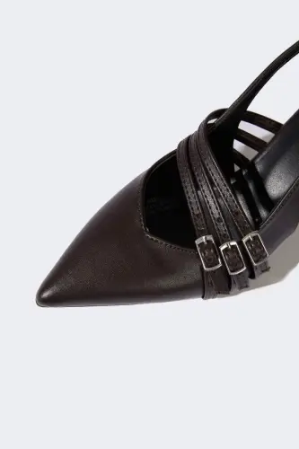 Ayollar ikki bantli baland poshnali sun'iy charm sandal - Qahva - 5