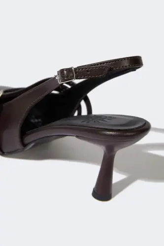 Ayollar ikki bantli baland poshnali sun'iy charm sandal - Qahva - 6