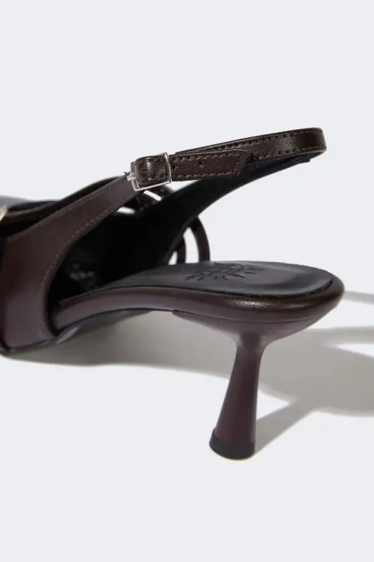 Ayollar ikki bantli baland poshnali sun'iy charm sandal - Qahva - 6